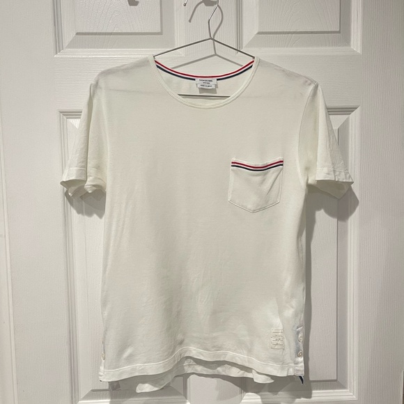 Thom Browne Tops - Thom Browne Ivory Tee with Tricolor Pocket